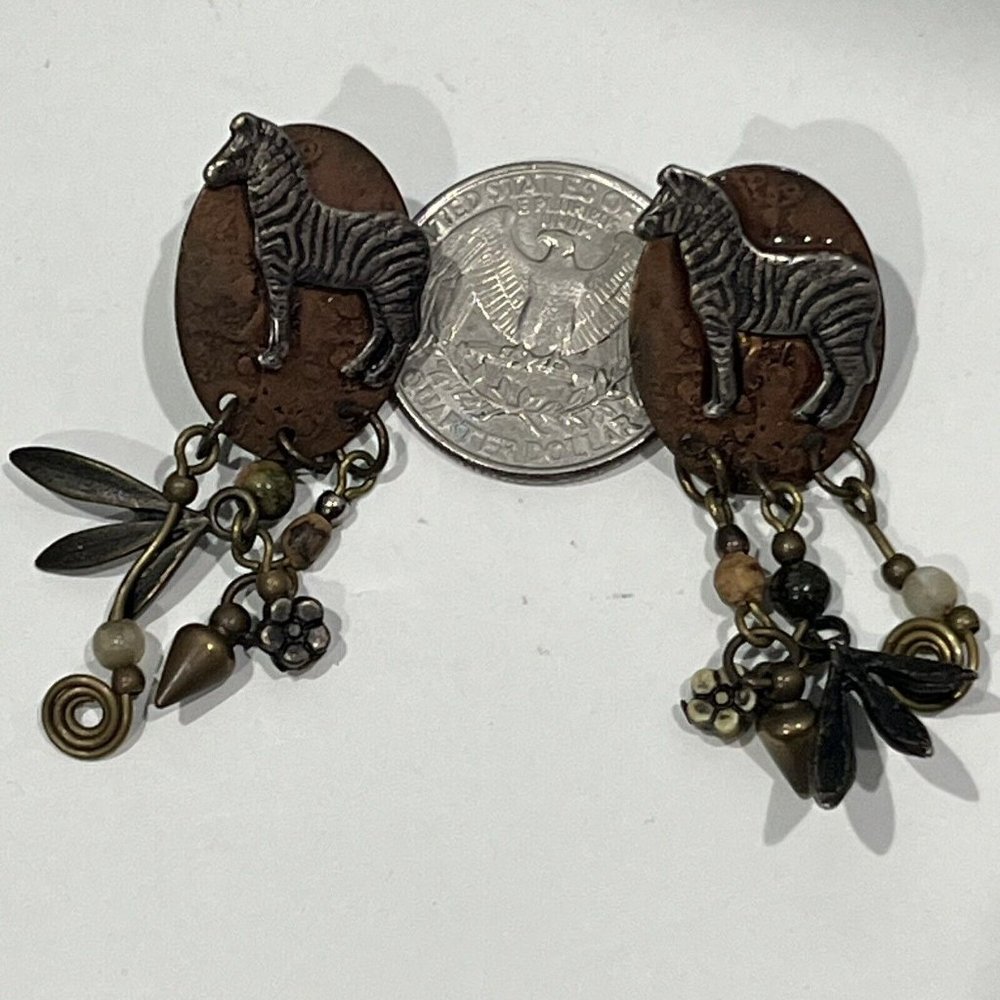 Vintage Metal Zebra Dangling Charm Earrings - Picture 12 of 12